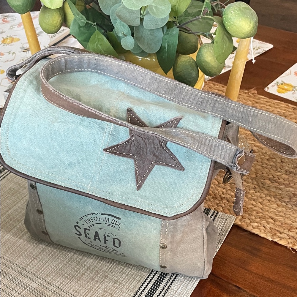 Myra bag leather Blue and Gray Star cross body bag